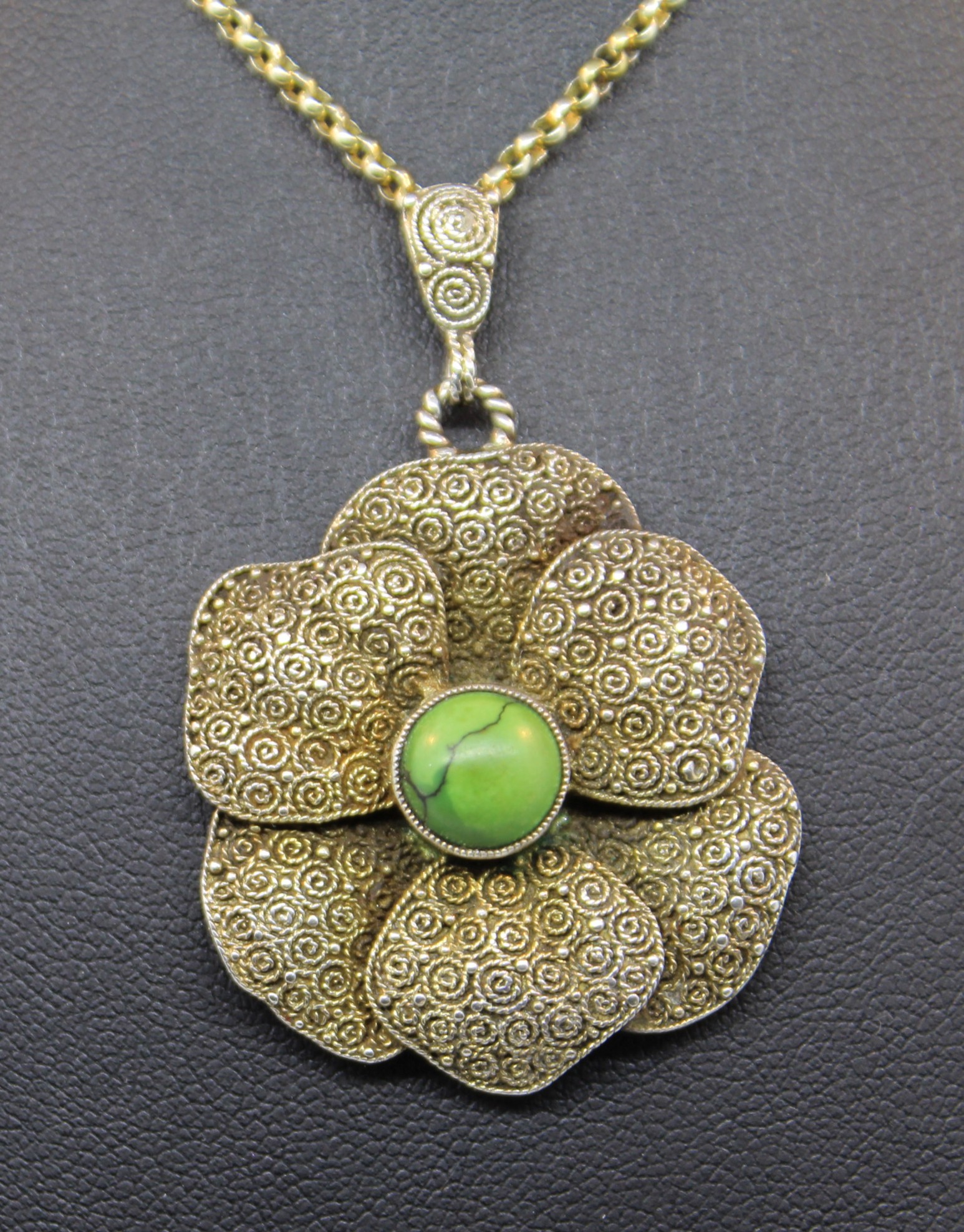 Original Theodor Fahrner Pendant with Green Turquoise from 925/- Silver ...